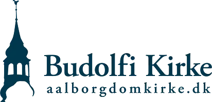 Logo for Budolfi Kirke (Aalborg Domkirke) med kirketårnssilhuet.